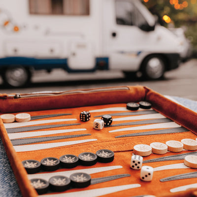 travel backgammon set | cognac